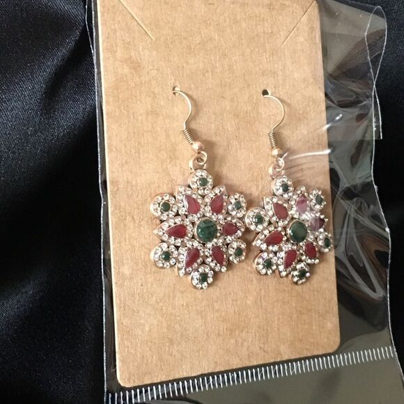 Sparkling Red, Green & Clear Jewel Earrings - Picture 8 of 9